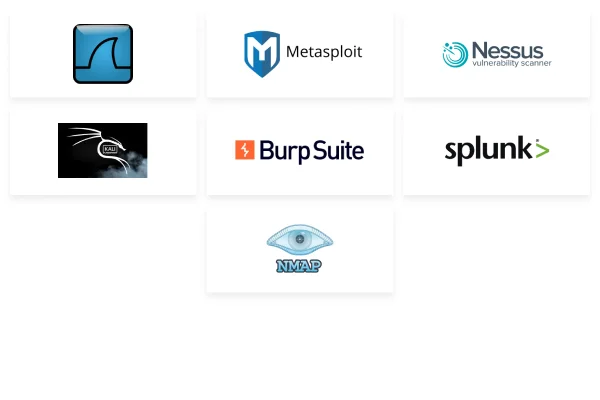 logos of metasploit nessus blurpsuite splunk nmap